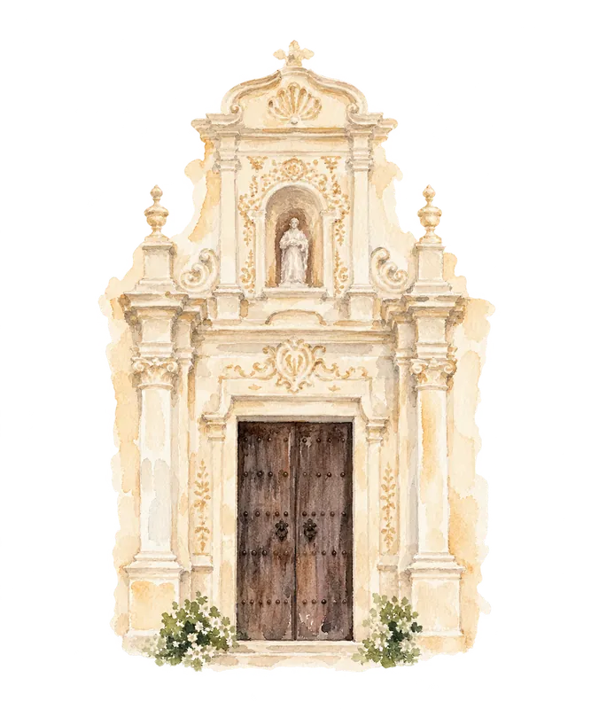 Ilustración de la portada de una iglesia barroca